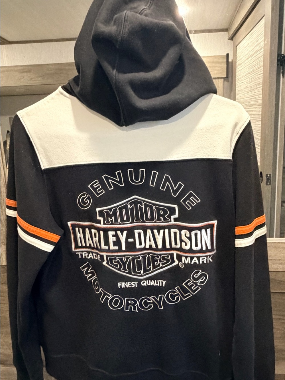 Harley-Davidson Black Hooded Sweatshirt with White & Orange Accents
